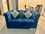 soft velvet blue sofa set