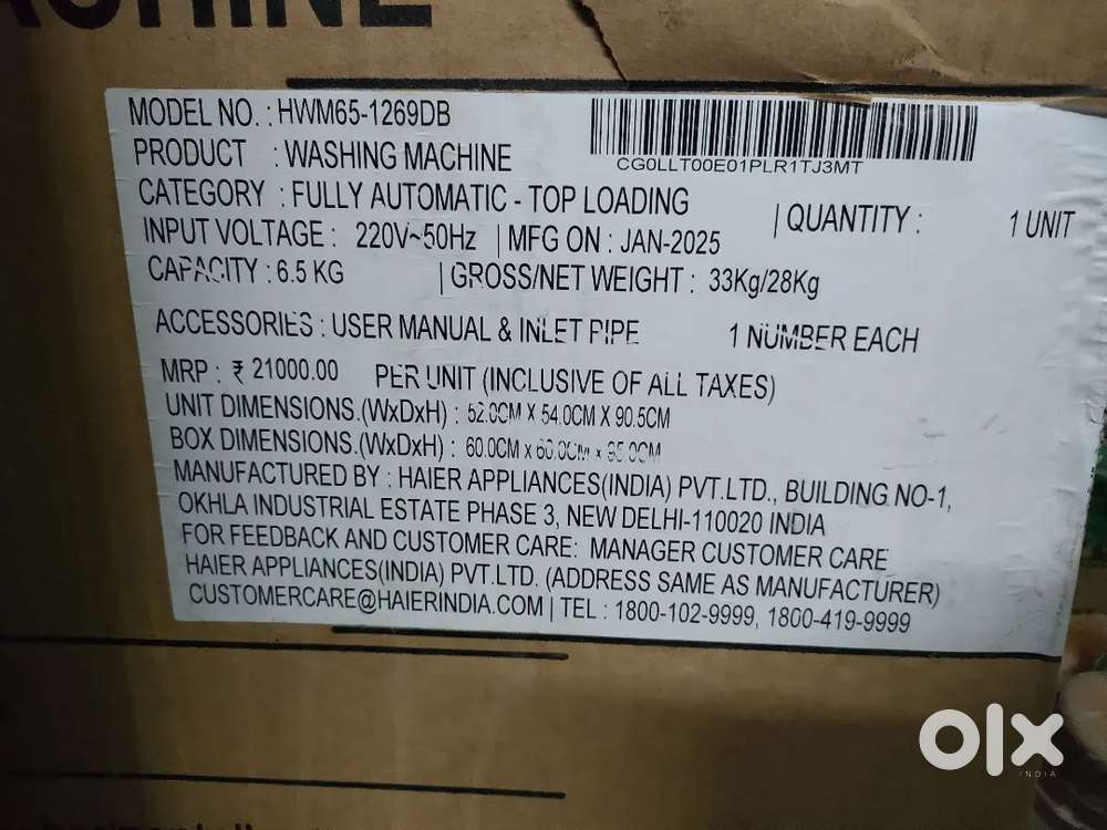 Brand new haier fully automatic washing machine