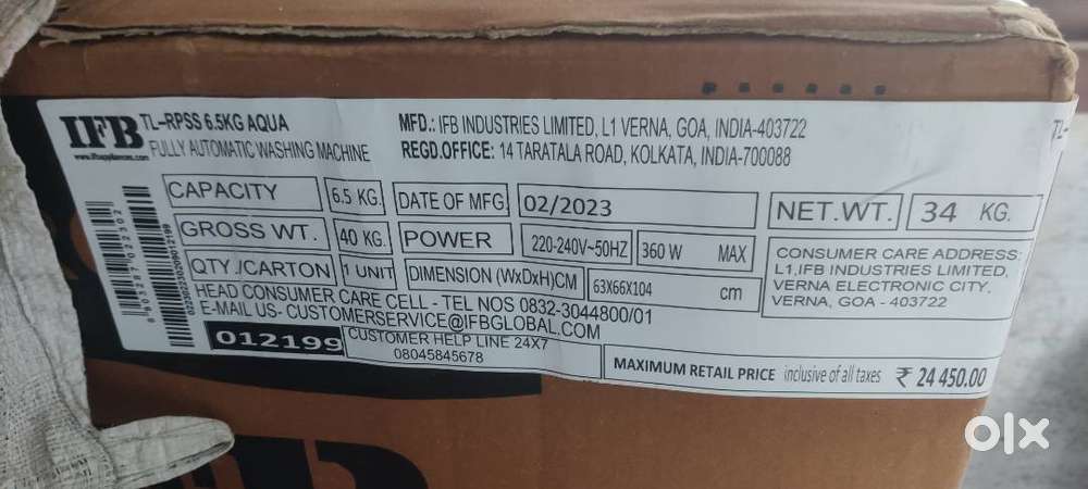Ifb washing machine fully automatic 6.5 kg front load