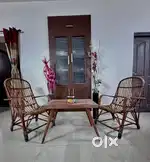 WOODEN TABLE AND TWO BAMBOO CHAIRS | PRICE NEGOTIABLE
