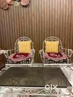Vitage Metal Sofa Set(3+1+1) with Glass Coffee Table , excellent cond.
