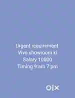 Vivo showroom ki requirement hai