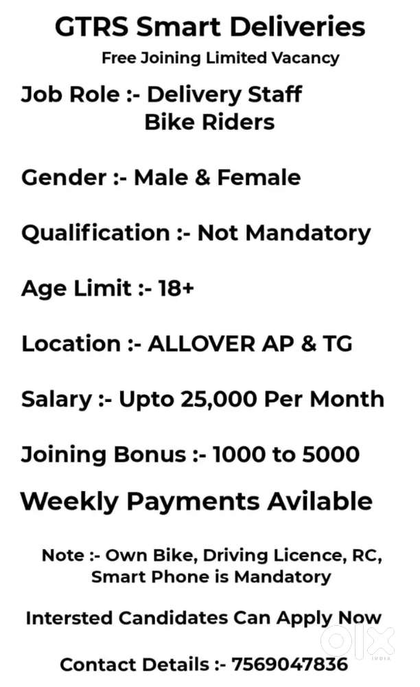All types of delivery jobs available