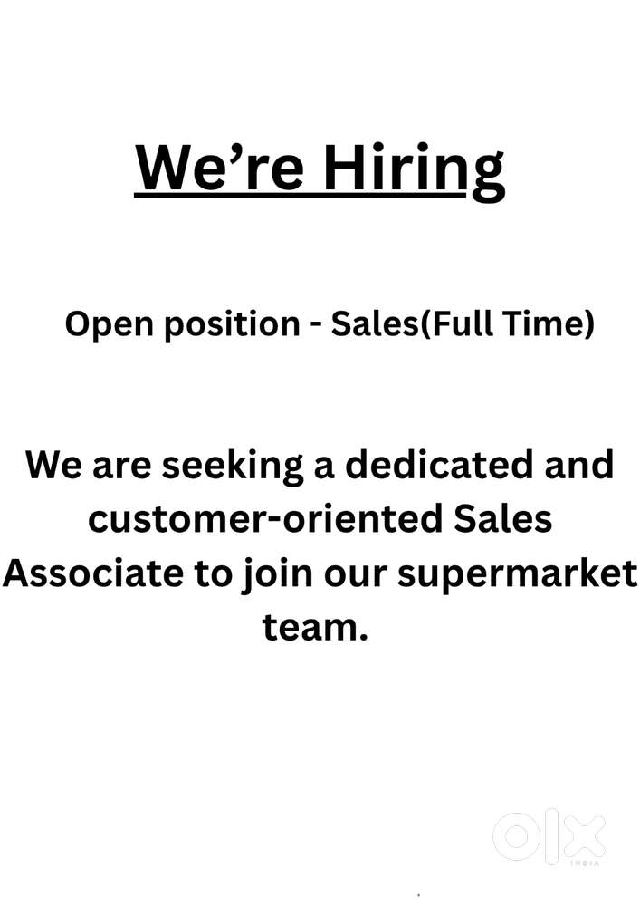 Supermarket Sales Job Vacancy in Vytilla