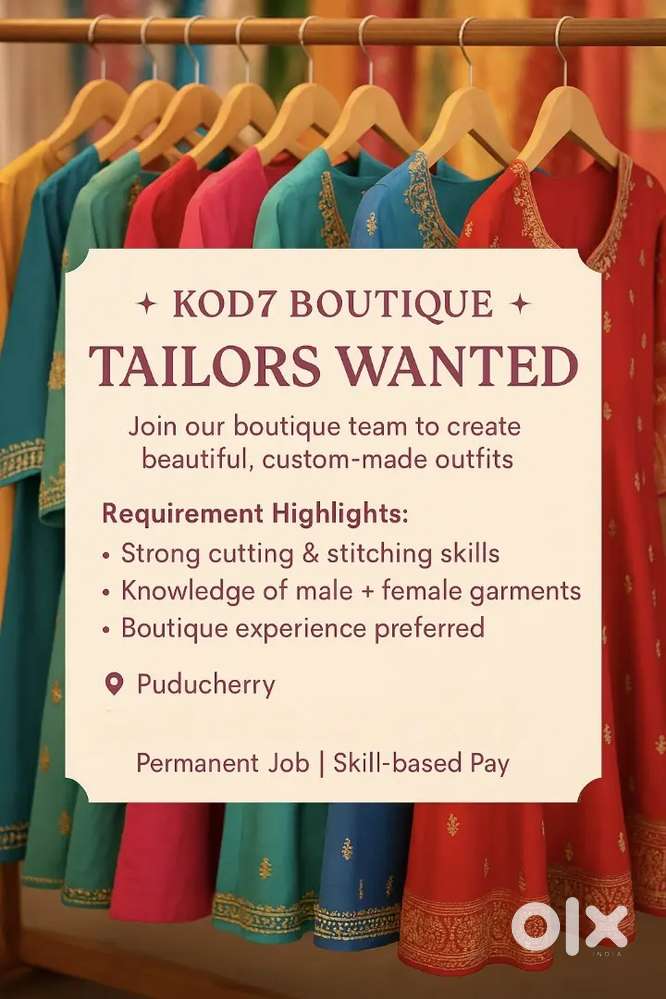 Tailor and cutting master for boutique