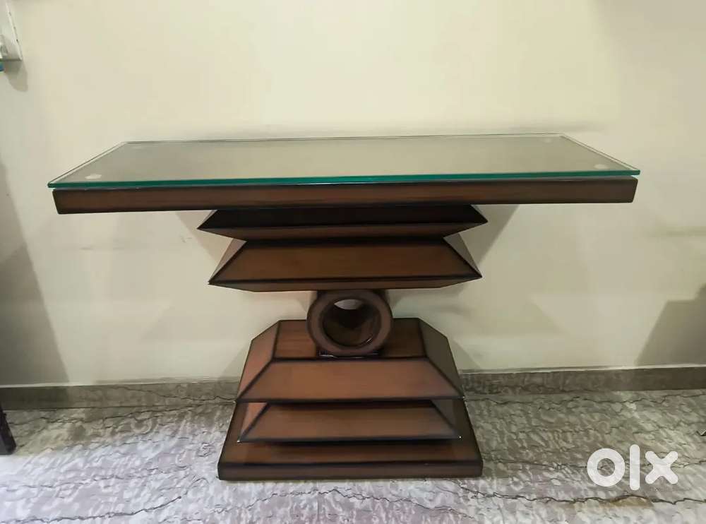 Wooden Console table with glass top for living room, hallway, foyer