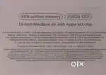 Apple macbook air 8gb ram 256gb ssd