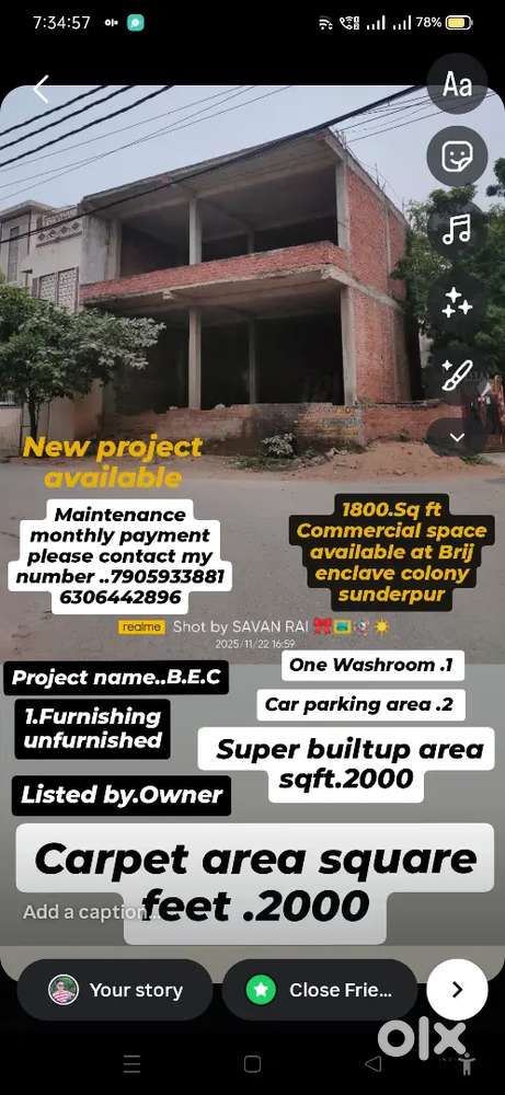 1800Sq ft Commercial space available at Brij enclave colony sunderpur