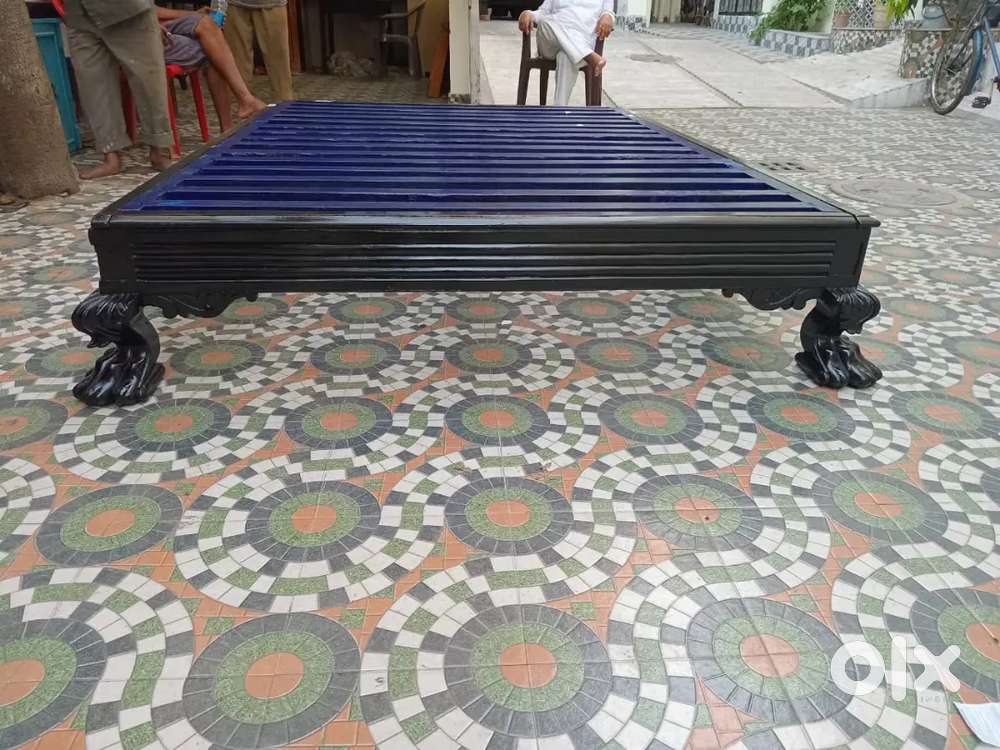 Antique Burma teak wooden diwan bed 5' x 7'