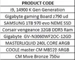 Powerfull Cooler master Gaming Cpu I9 14th Gen K processor12gb rtx3060