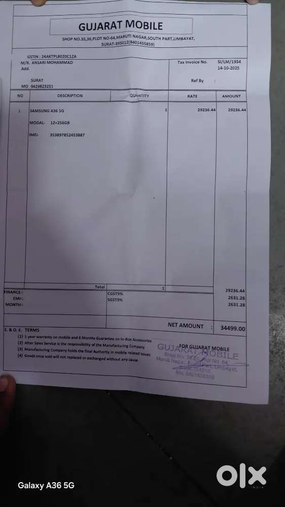 Samsung galaxy a36 12 bg ram 256 gb