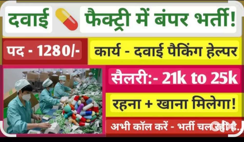 मेडिसिन  पैकिंग करने के लिए लड़के और लड़कियों की आवश्यकता है!