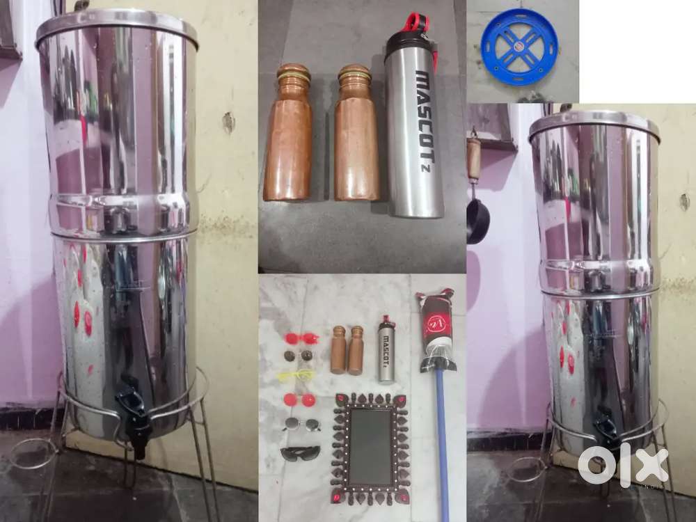 Steel water Filter with stand.n copper bottles Sale rear used