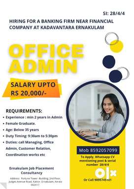 Office Admin Vacancy at Kadavanthra, Ernakulam