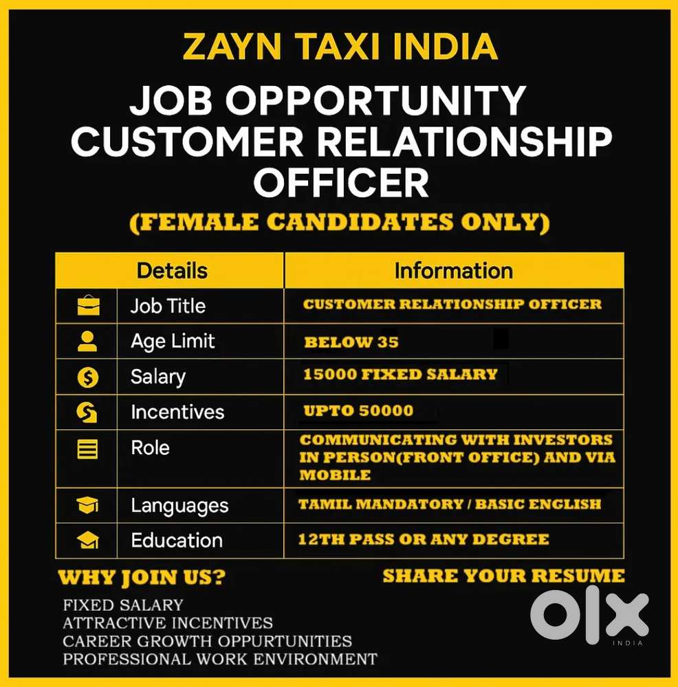 Female Customer Relationship Officer Wanted
