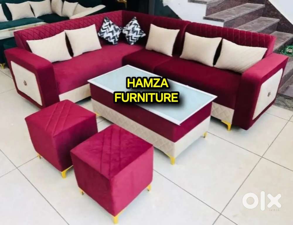 HAMZA FURNITURE New designer stylish look plywood L shape sofa set