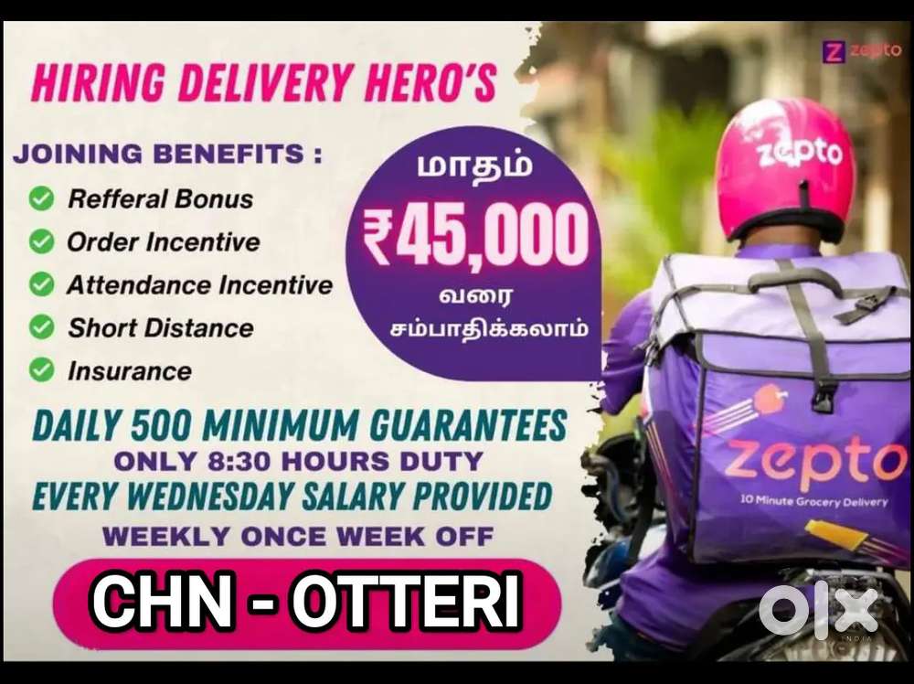 ZEPTO OTTERI MONTHLY 45000₹ WEEKLY 11000₹ GROCERY 3.5KM DELIVERY