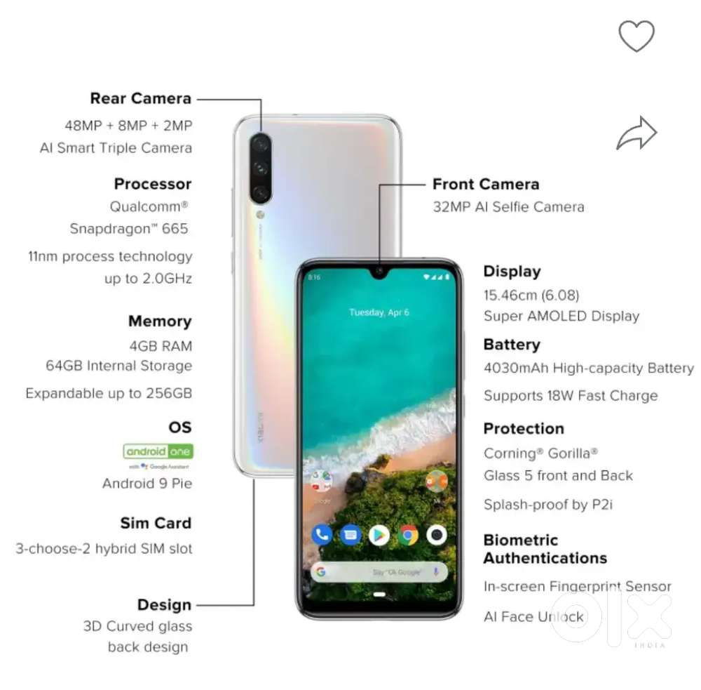 XIAOMI A3(4GB RAM, 64GB ROM)