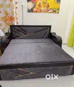 wooden Sofa cum bed foldable with storage and 2 side cushions