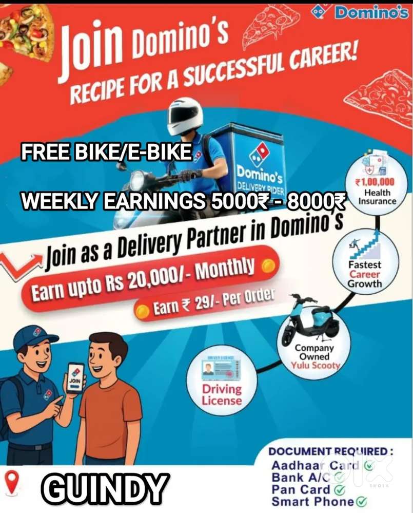 DOMINOS GUINDY ADAMBAKKAM - PIZZA DELIVERY - FREE BIKE - 30₹/DELIVERY