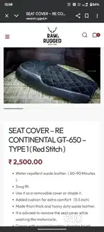 Seat Cover for Royal Enfield Continental GT-650 (Red Stitch)