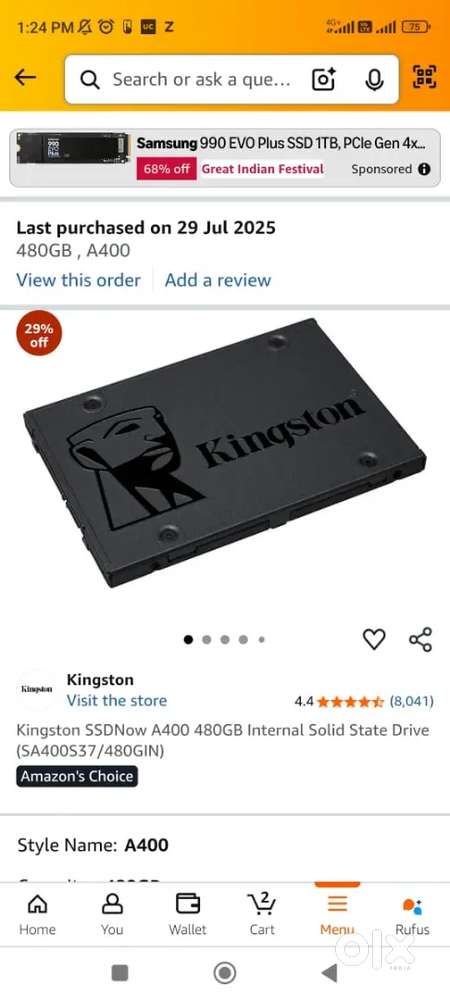 Kingston SSDNow A400, 480GB Internal SSD