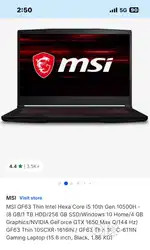MSI gaming laptop i5 and 4 GB graphic card