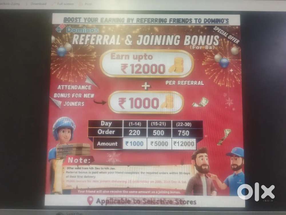 Urgent requirement for delivery at dominos pizza hotel monarch shiv ma