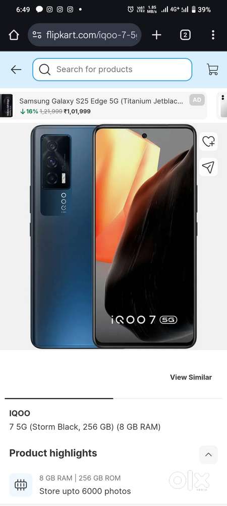 Vivo iQOO 7 8gb ram 128 gb storage gaming phone 870 proceccer