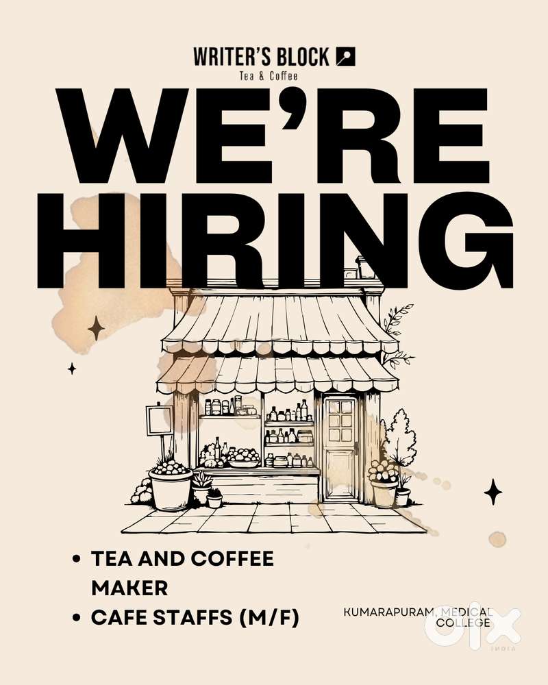 We are hiring Cafe Staffs (M/F) , Tea and Coffee maker