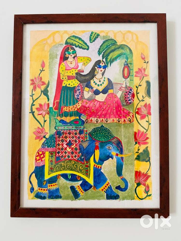 Rajasthani Art/ Mughal/ elephant/ hand painting/ framed/wall decor
