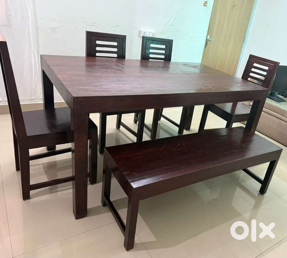 6-Seater Solid Wooden Dining Table with Bench – Great Condition