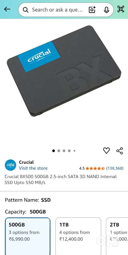 Ssd by Crucial brand 500 gb