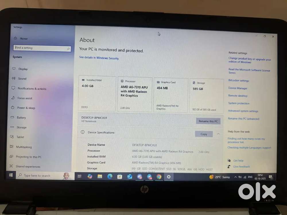 Hp laptop with charger 585gb