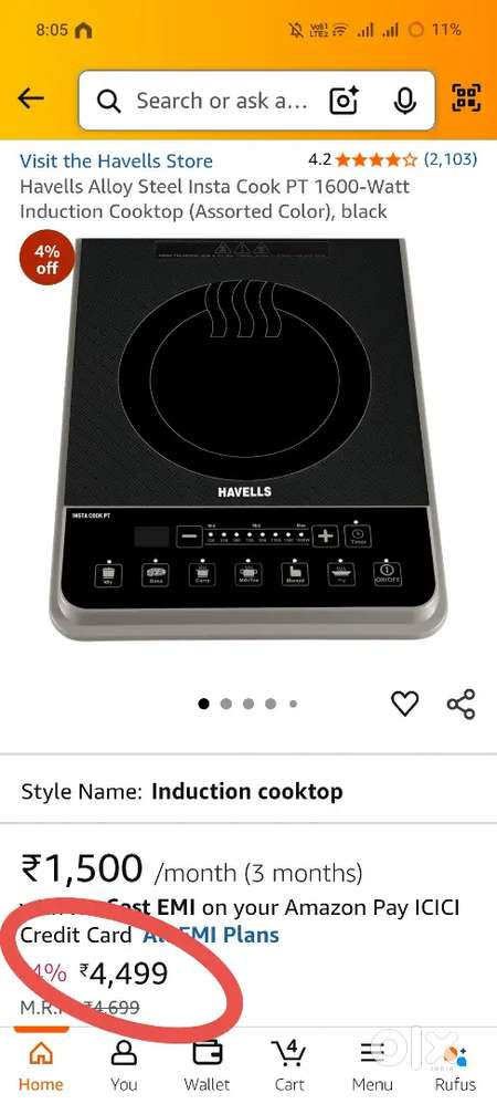 Havells 1600 watt powerfull induction stove.