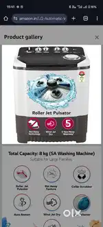 LG 8.0Kg 5 Star Semi-Automatic Top Loading Washing Machine with Roller