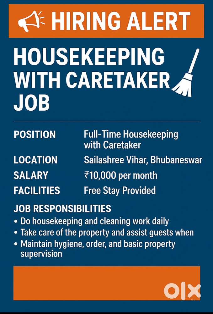 Hiring Alert – Housekeeping with Caretaker Job