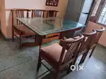 Dining table solid wood and glass and 6 chairs