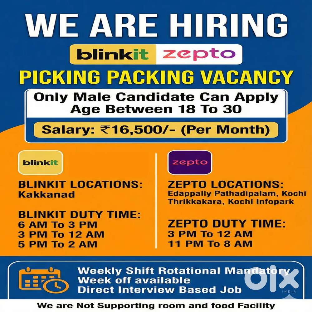 Zepto Thrikkakara Packing Picking vacancy