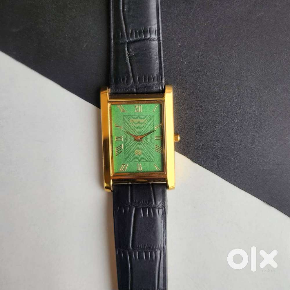 Rectangular Seiko Slim Quartz Green Face Men's Watch