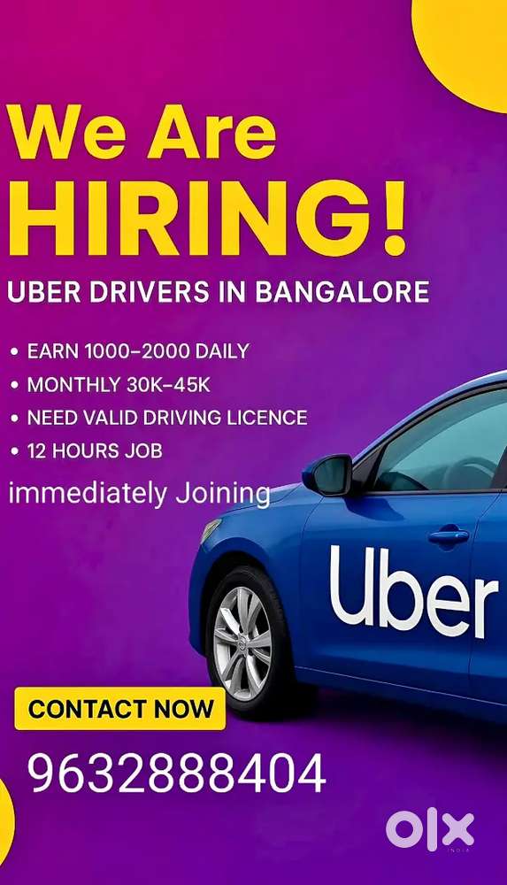 Driving Jobs Available For OLA/UBER 12Hrs Immediate Joining