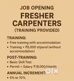 Job Opening Fresher Carpenters (Training Provided)