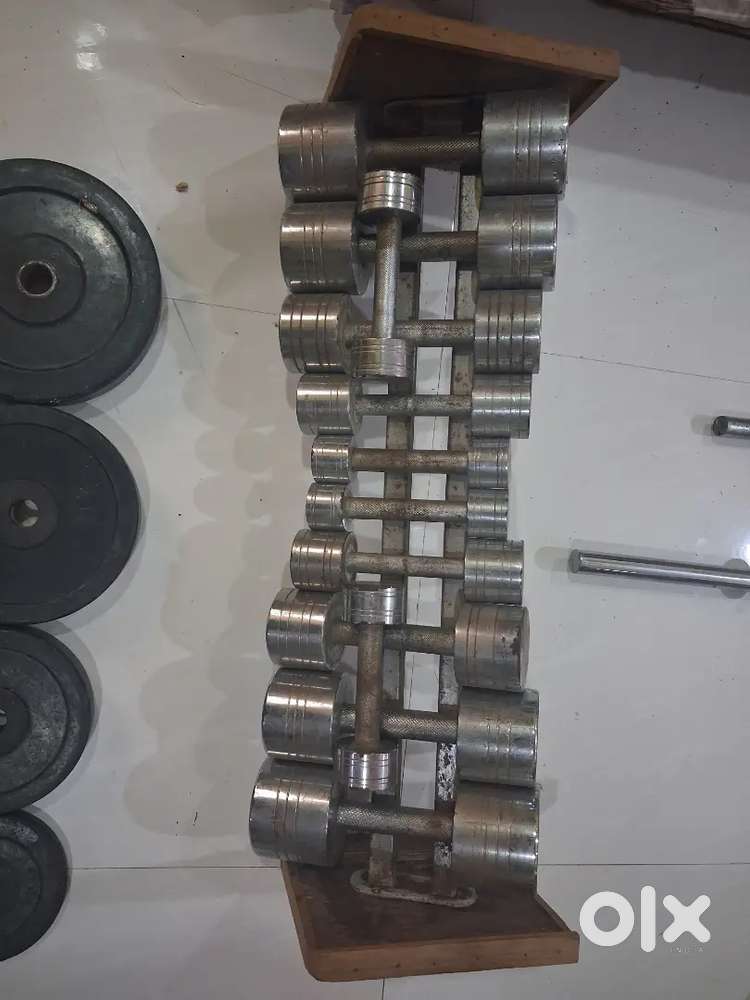 Gym Set for Home  Dumbells + Weight Plates + Straight & Zigzag Rod