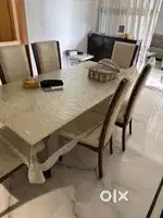 6 Seater wooden Dining table with Glass top