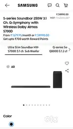 Samsung S-Series Soundbar 3.1.2 Q-Symphony with wireless Dolby atmos.
