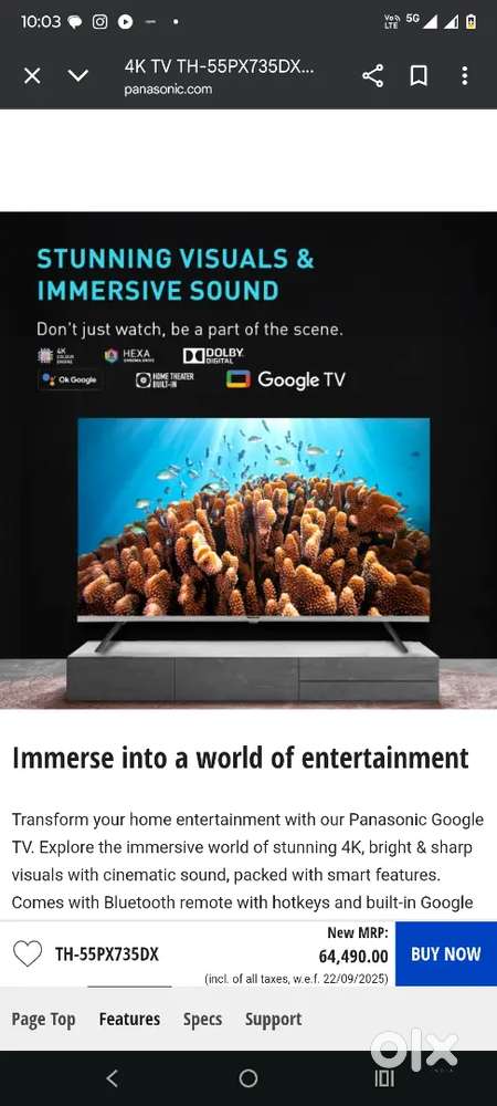 Panasonic 55 inch 4k HDR TV 2025 model Hexa chroma 6 colour engine