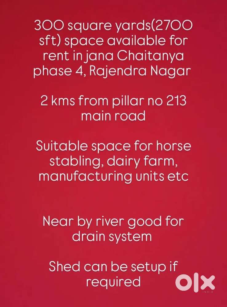 Shed for rent in jana Chaitanya Rajendra Nagar