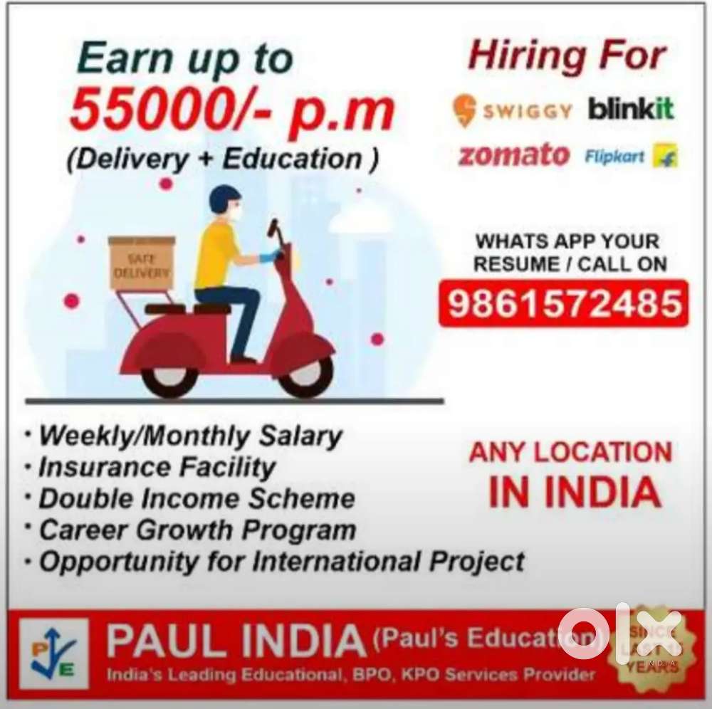 Delivery Executive cum Education work from home