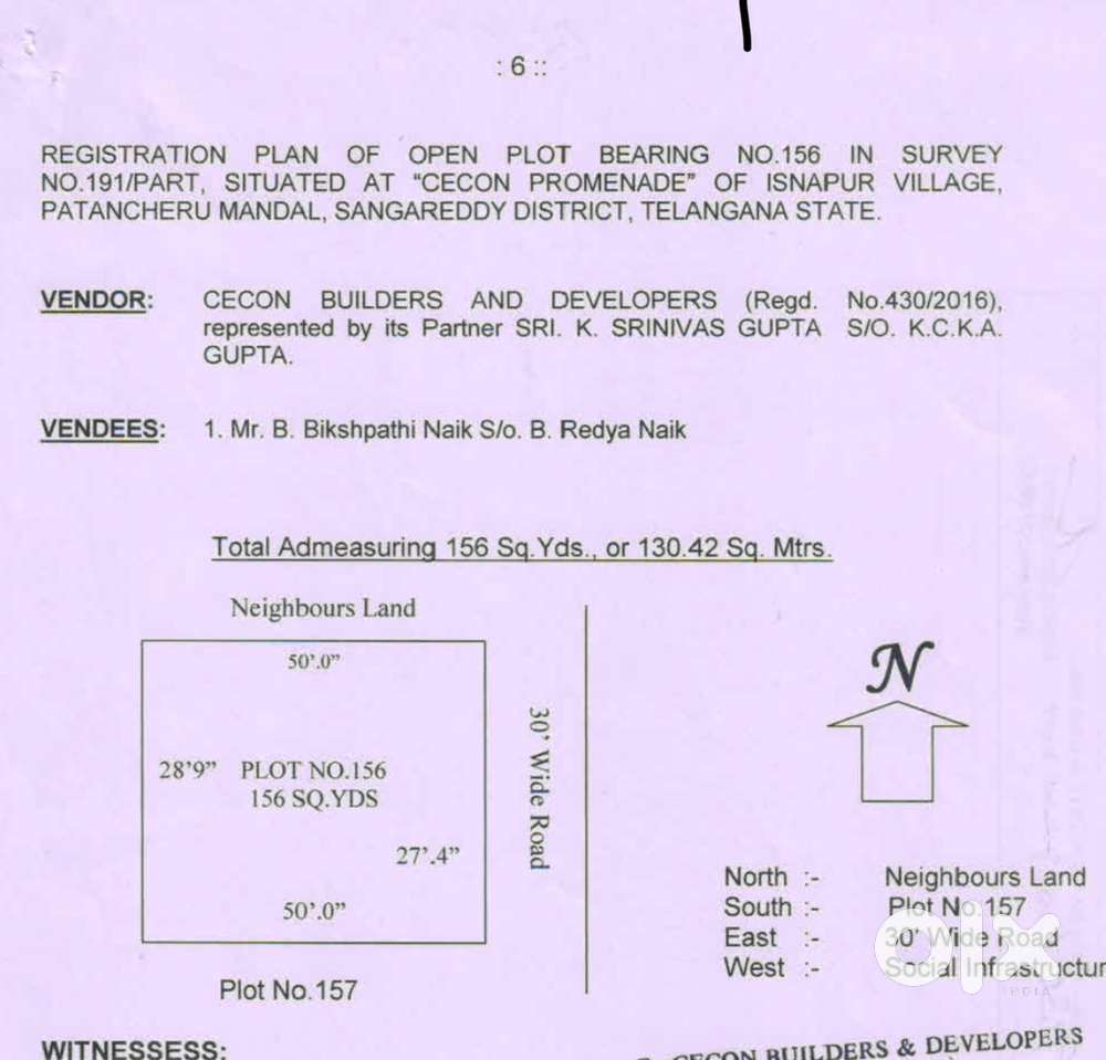 156 sq yards east facing plot is for sale in CECON PROMENADE ISNAPUR