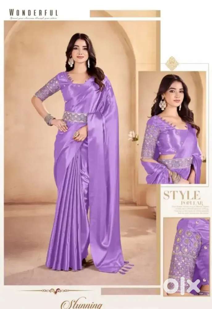 Pure satin fabric saree with belt